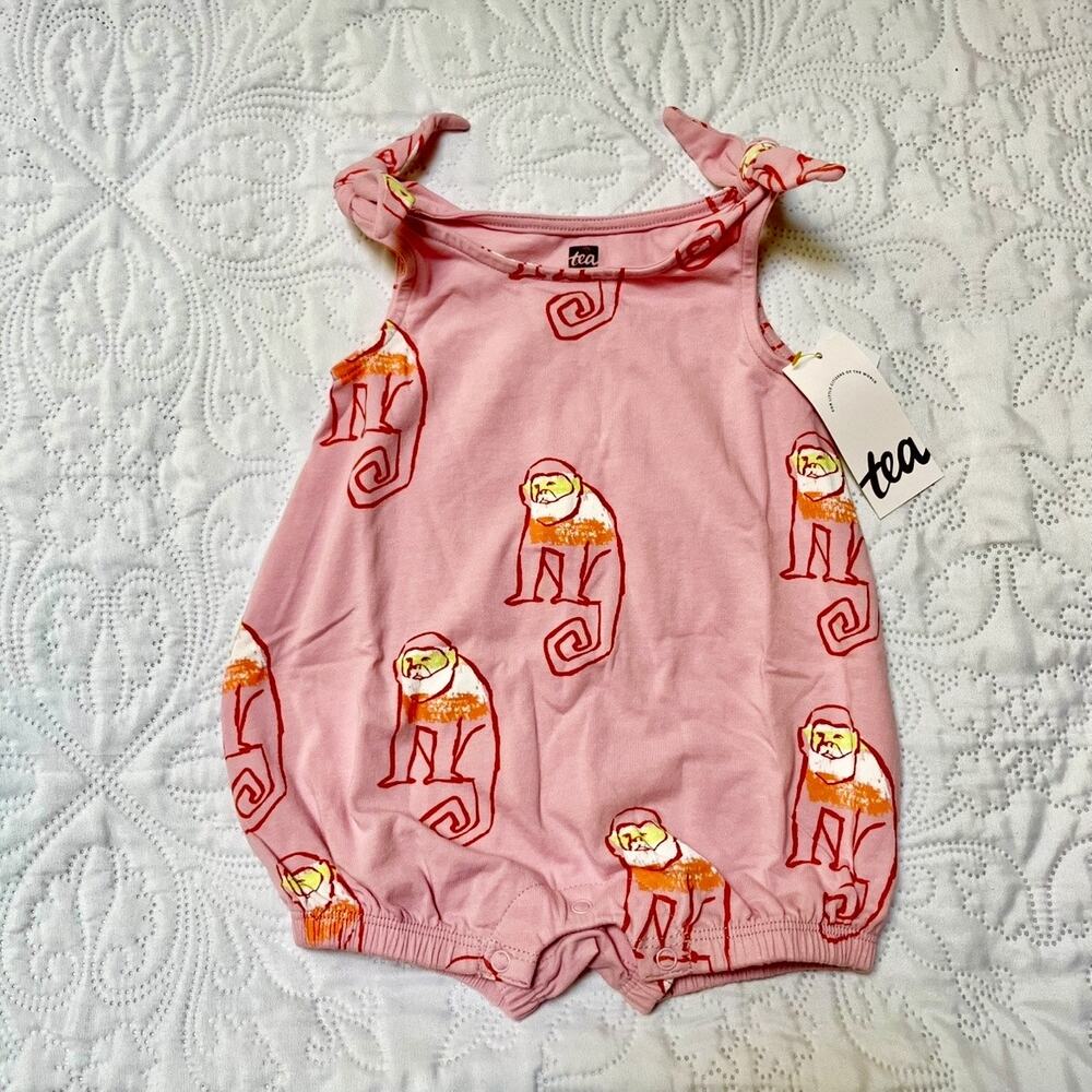 NWT Tea Collection Tie Shoulder Baby Romper 3-6m - Picture 2 of 4